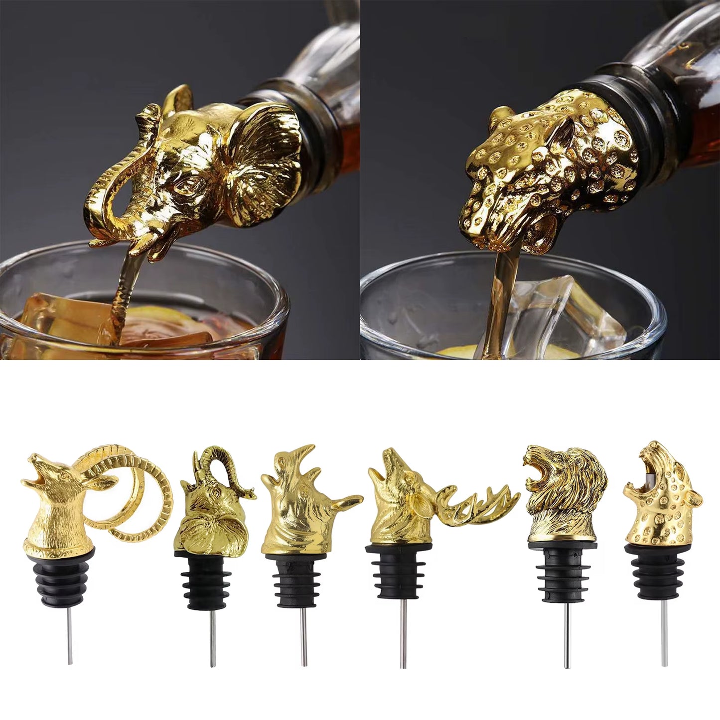 Zinc Alloy Wine Aerators Pourer Wine Stopper Bottle Pourer Home Kitchen Accs Lion Elephant Antelope Rhinoceros Deer