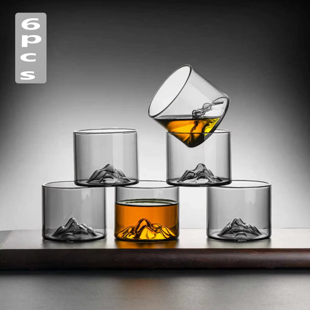 6 Piece Whiskey Glass Set 5Oz Mountain Crystal Glass round Transparent Crystal Glass Suitable for Drinking Whiskeycognaccocktail